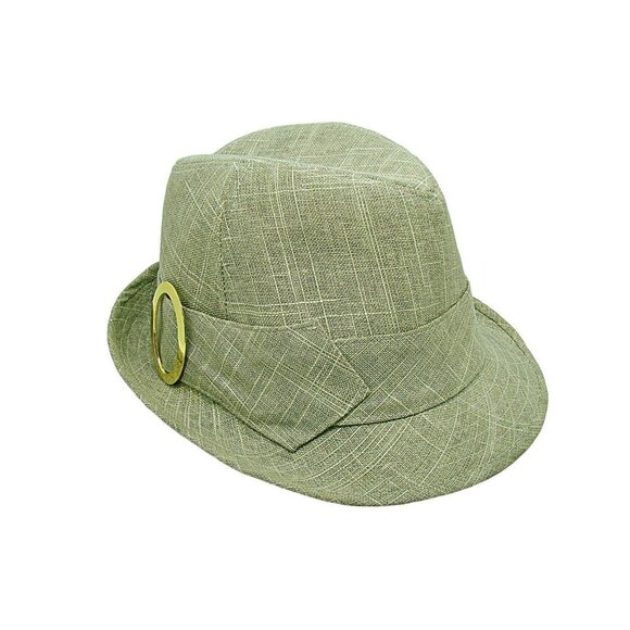 Linen Fedora Fashion Hat Oval Gold Ring On Side Beige & Gold Specks Unisex OSFM main image 10
